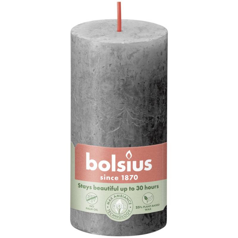 Bolsius Rustik Stumpenkerze stürmisches grau, Höhe: 10 cm, Ø 5 cm von Bolsius