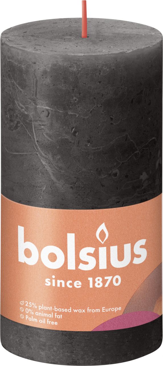 Bolsius Rustik Stumpenkerze stürmisches grau, Höhe: 13 cm, Ø 6,8 cm von Bolsius