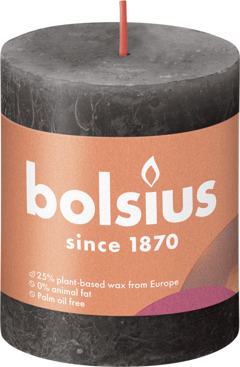 Bolsius Rustik Stumpenkerze stürmisches grau, Höhe: 8 cm, Ø 6,8 cm von Bolsius
