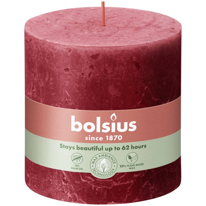 Bolsius Rustik Stumpenkerze zartes rot, Höhe: 10 cm, Ø 10 cm von Bolsius