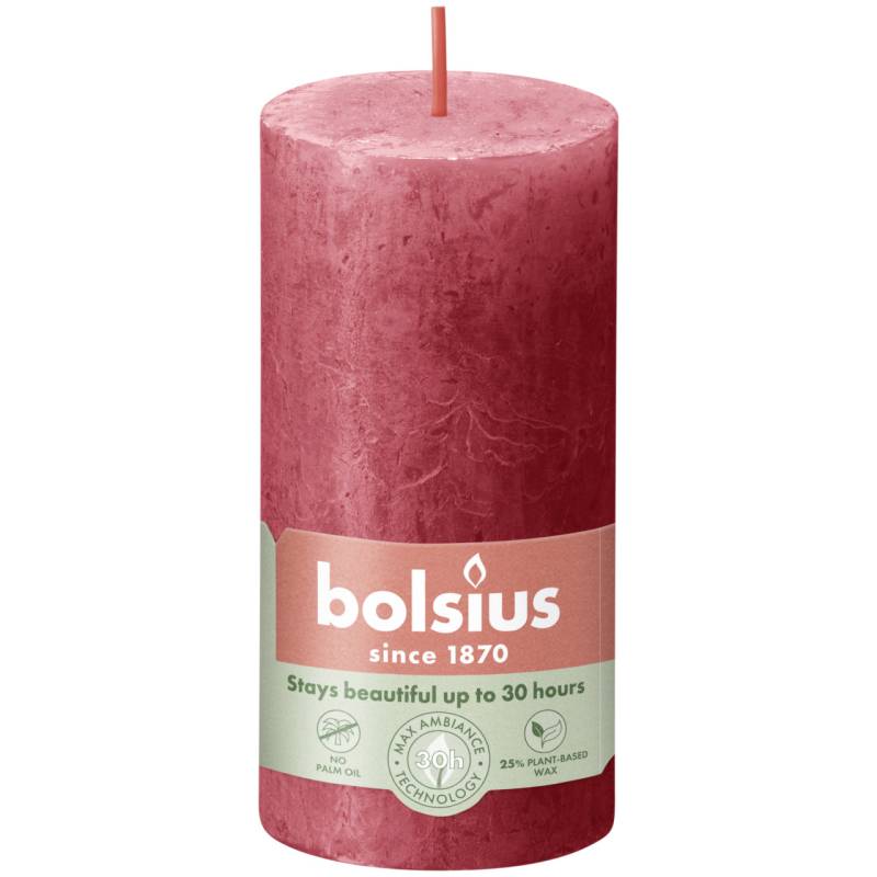 Bolsius Rustik Stumpenkerze zartes rot, Höhe: 10 cm, Ø 5 cm von Bolsius