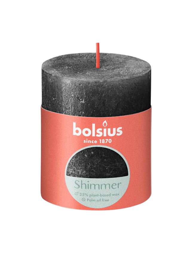 Bolsius Stumpenkerze Rustik Shimmer Anthrazit 8 cm von Bolsius