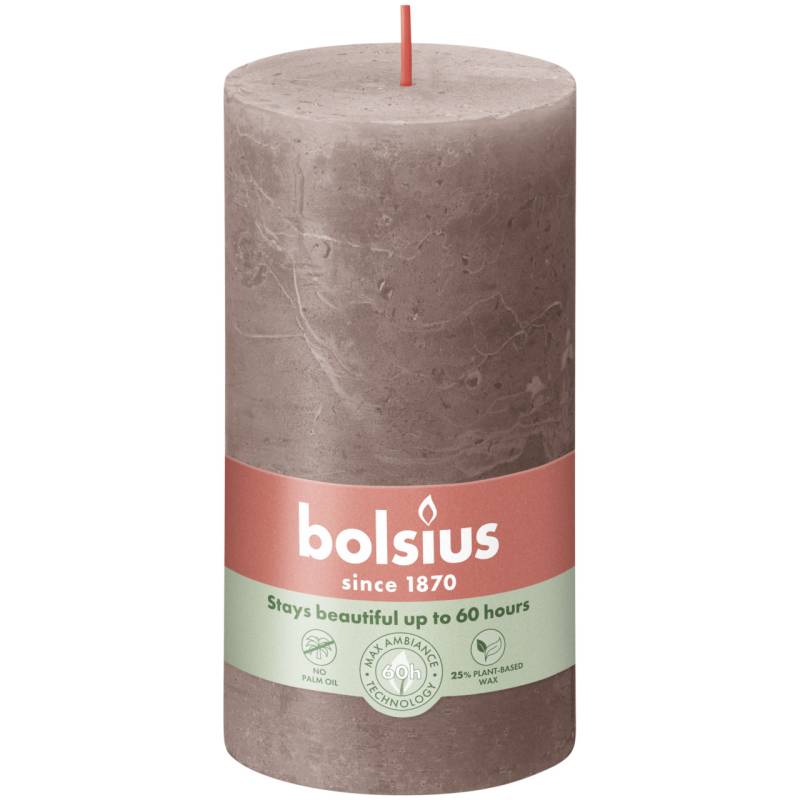 Bolsius Stumpenkerze Rustik Shine Rustikales Taupe 13 cm von Bolsius