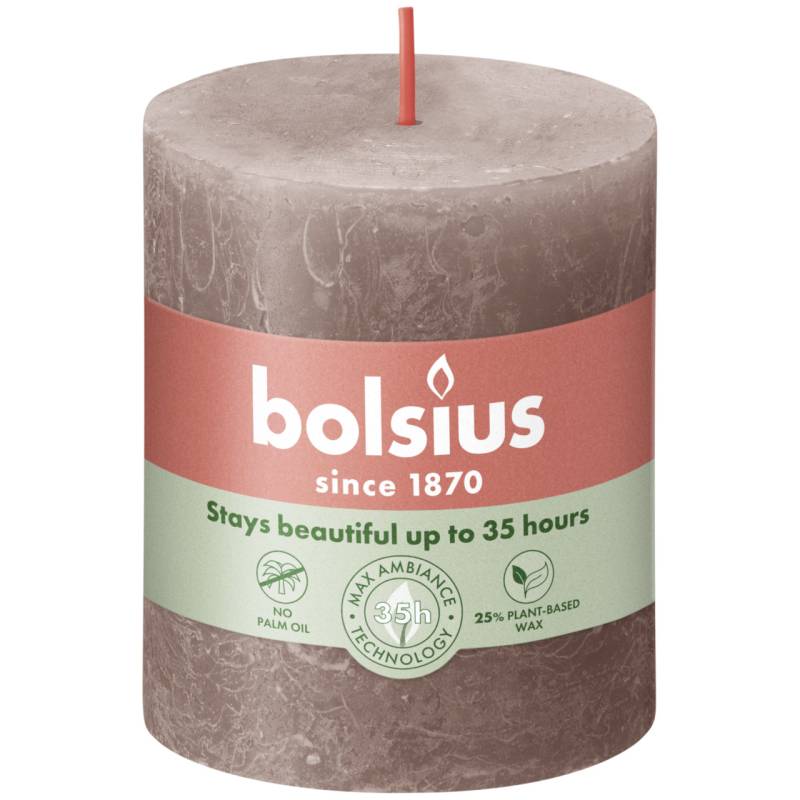 Bolsius Stumpenkerze Rustik Shine Rustikales Taupe 8 cm von Bolsius