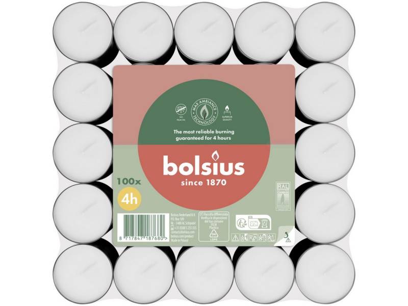 Bolsius Teelicht Bolsius Teelichte 100er Flatpack 4 Stunden weiß von Bolsius