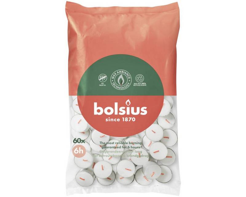 Bolsius Teelicht Bolsius Teelichte 6 Stunden Beutel 60 Stück weiß von Bolsius