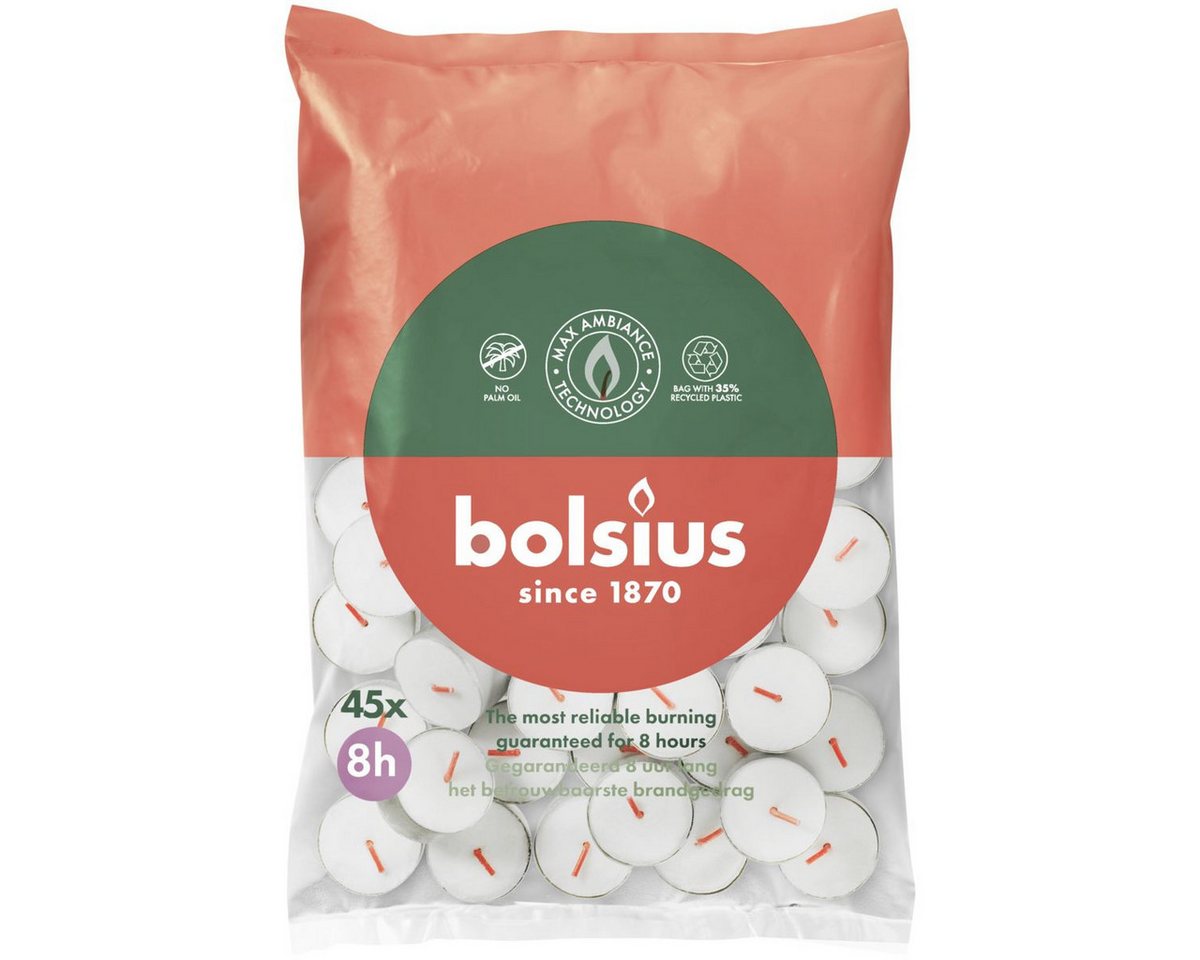 Bolsius Teelicht Bolsius Teelichte 8 Stunden Beutel 45 Stück weiß von Bolsius