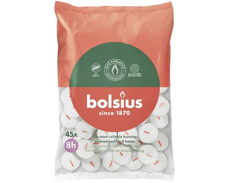 Bolsius Teelicht Bolsius Teelichte 8 Stunden Beutel 45 Stück weiß von Bolsius