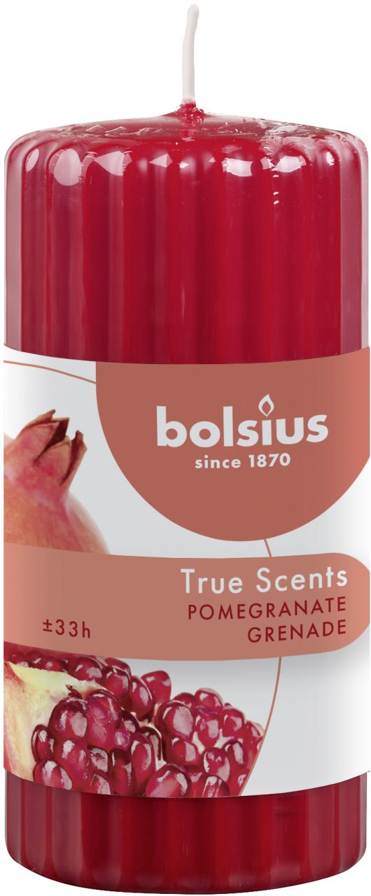Bolsius True Scents Duft Stumpenkerze geriffelt Granatapfel rot, 12 cm von Bolsius
