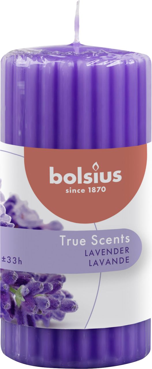 Bolsius True Scents Duft Stumpenkerze geriffelt Lavendel blaulila, 12 cm von Bolsius