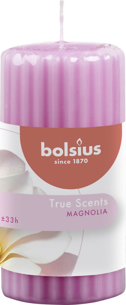 Bolsius True Scents Duft Stumpenkerze geriffelt Magnolie rosa, 12 cm von Bolsius