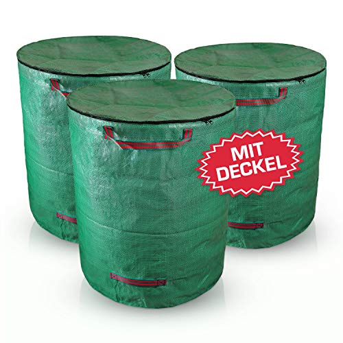 Bolson 3er Set Gartensack mit Deckel verschließbar - 272L Gartenabfallsack mit extra verstärktem Boden - Selbststehender & faltbarer Laubsack mit 4 stabilen Griffen - Für Gartenabfall & Laub von Bolson
