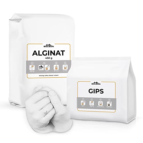 Bolson Handabdruck Nachfüllset mit Alginat & Modellgips - Nachfüllbeutel Alginat & Gips für einen weiteren Gipsabdruck - Set für 2 Erwachsene Hände für einen 2,5 Liter Eimer - 3D Handabdruck f. Paare von Bolson