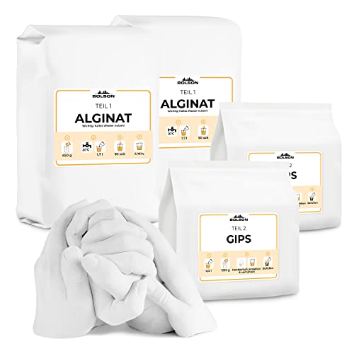 Bolson XXL Handabdruck Nachfüllset mit Alginat & Modellgips - Nachfüllbeutel Alginat & Gips für weiteren Gipsabdruck - Set für 4 Erwachsene Hände für einen 5,5 Liter Eimer - 3D Handabdruck f. Familien von Bolson