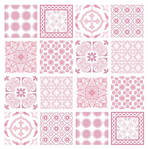 Fliesenaufkleber, 24 Stück, Rosa, Mosaik, selbstklebend, wasserdicht, für 100 mm x 100 mm Fliesen, für Küche & Bad P03 von Bolsover Designs