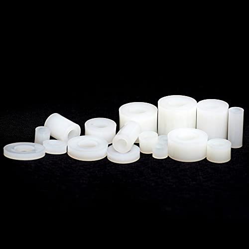 Abstandshalter aus Nylon, 2,5 mm/M2,5, rund, dicke Unterlegscheiben, M2,5 x 4 mm Außendurchmesser x 4 mm lang, Weiß, 100 Stück von Bolt Base