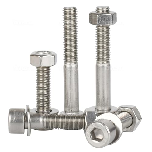 Bolt Base M2 x 14 A4 Innensechskantschrauben aus Edelstahl + Vollmuttern und Unterlegscheiben Set (je 5 Stück) von Bolt Base