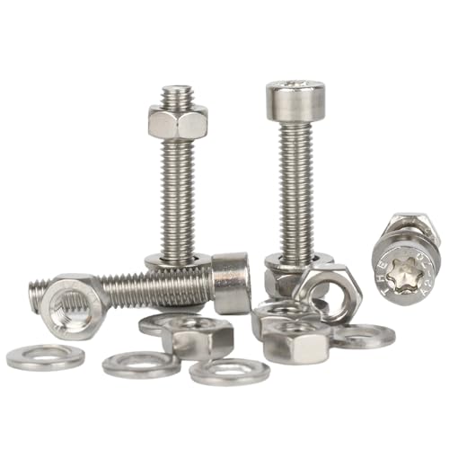 Bolt Base M3 x 4 A2 Edelstahl-Torx-Kappschrauben + Sechskantmuttern und Unterlegscheiben Set (je 30 Stück) von Bolt Base