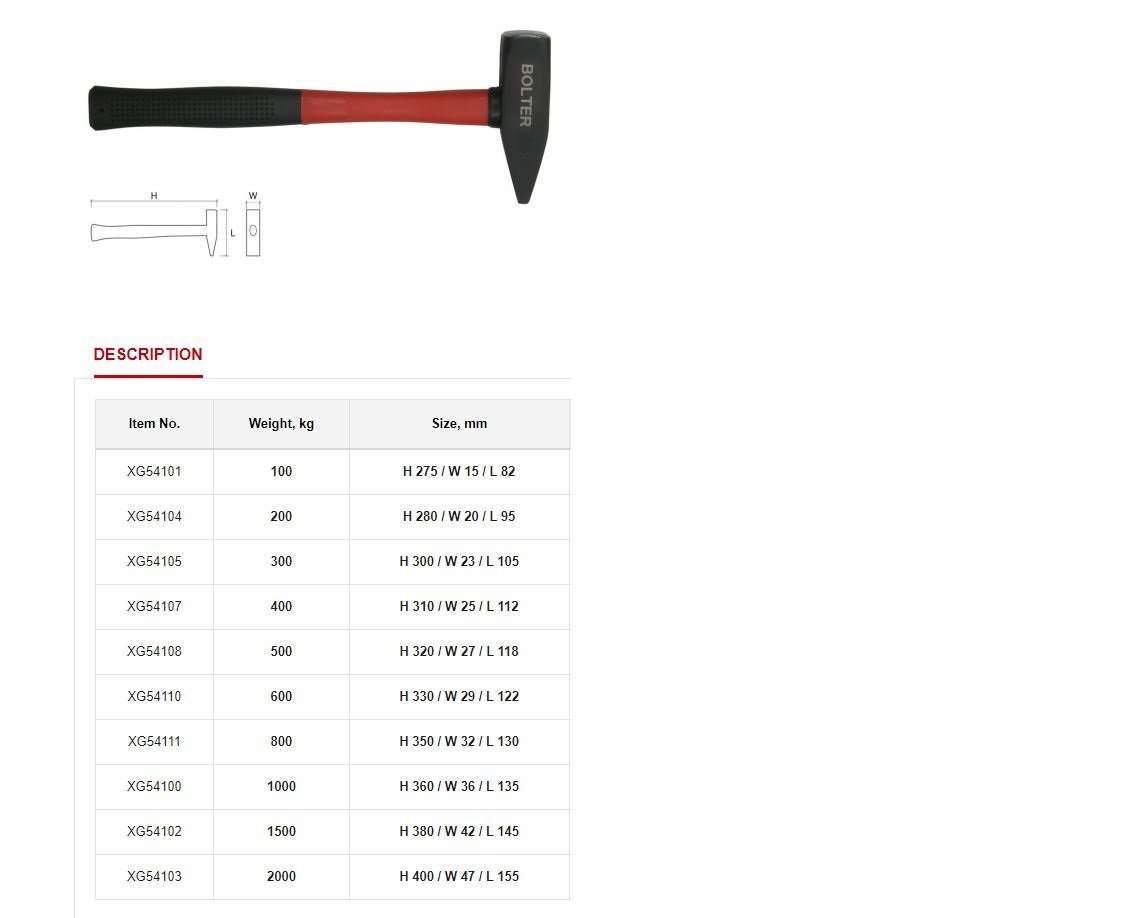 Bolter Hammer Schlosserhammer Fiberglasstiel Antirutschgriff Hammer Werkzeugstahl von Bolter