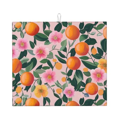 BoltPack Abtropfmatte mit Blumen- und Obstdruck, 46 x 41 cm, für Küchentheke, saugfähige Mikrofaser-Abtropfmatte von Boltpack