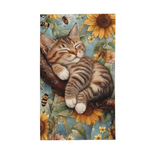 BoltPack Gartenflagge mit Katzen-Sonnenblumen-Druck, 90 x 150 cm, Urlaubsflagge mit Ösen für Outdoor-Dekorationen, Partyzubehör BoltPack Gartenflagge mit Katzen-Sonnenblumen-Druck, 90 x 150 cm, Urlaubsflagge mit Ösen für Outdoor-Dekorationen, Partyzubehör von Boltpack