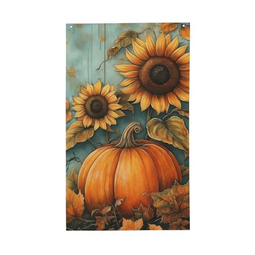 BoltPack Gartenflagge mit Sonnenblumen-Motiv, Herbst-Kürbis-Druck, 90 x 150 cm, Urlaubsflagge mit Ösen für Outdoor-Dekorationen, Partyzubehör von Boltpack