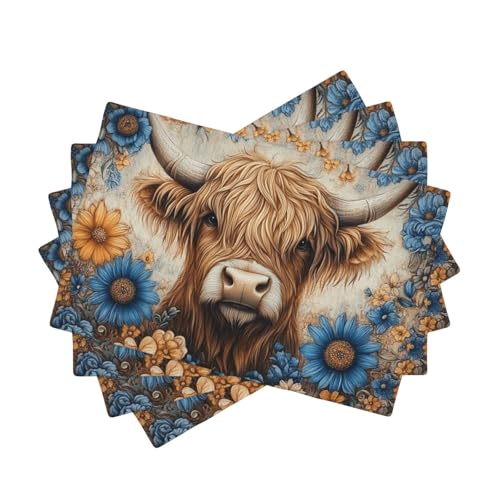 BoltPack Platzsets mit Blumen-Hochlandkuh-Aufdruck, hitzebeständig, 30,5 x 45,7 cm, für Esszimmer, Zuhause, Urlaub, Party, Dekoration, 4 Stück BoltPack Platzsets mit Blumen-Hochlandkuh-Aufdruck, hitzebeständig, 30,5 x 45,7 cm, für Esszimmer, Zuhause, Urlaub, Party, Dekoration, 4 Stück von Boltpack