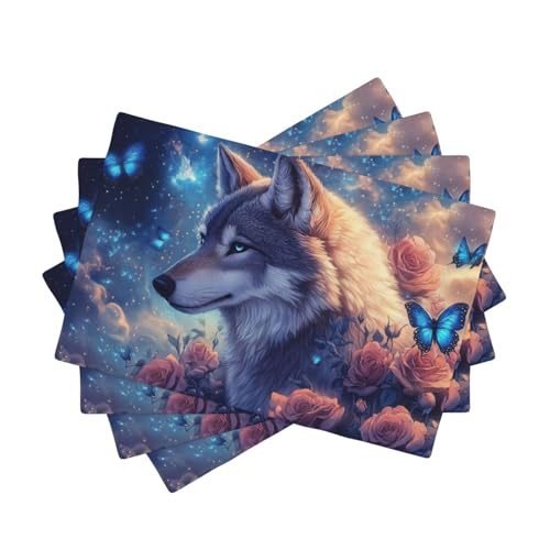 BoltPack Platzsets mit Galaxie-Wolf-Druck, 30,5 x 45,7 cm, hitzebeständig, für Esszimmer, Zuhause, Urlaub, Party, Dekoration, 4 Stück von Boltpack