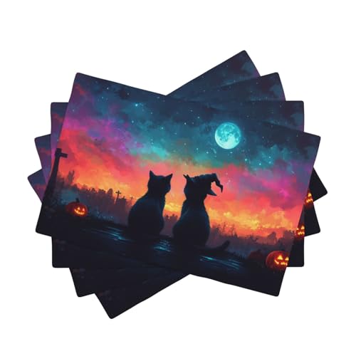 BoltPack Platzsets mit Halloween-Katzen-Druck, 30,5 x 45,7 cm, hitzebeständig, für Esszimmer, Zuhause, Urlaub, Party, Dekoration, 4 Stück von Boltpack
