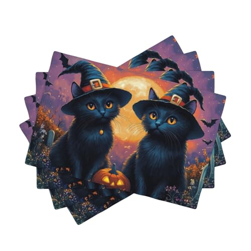 BoltPack Platzsets mit Halloween-Katzen-Druck, 30,5 x 45,7 cm, hitzebeständig, für Esszimmer, Zuhause, Urlaub, Party, Dekoration, 4 Stück von Boltpack