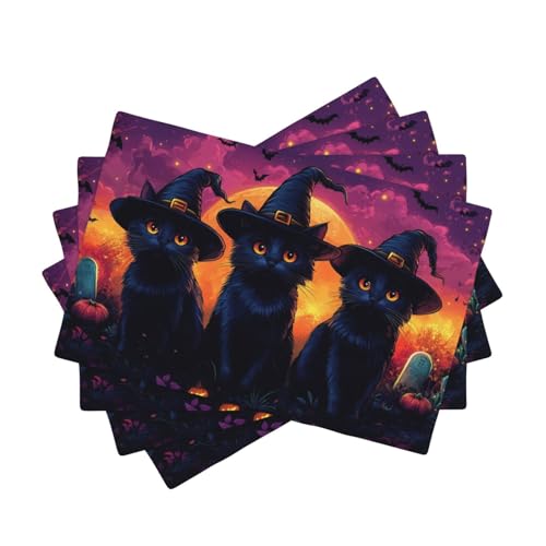 BoltPack Platzsets mit Halloween-Katzen-Druck, 30,5 x 45,7 cm, hitzebeständig, für Esszimmer, Zuhause, Urlaub, Party, Dekoration, 4 Stück von Boltpack