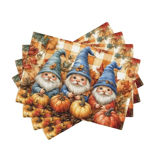 BoltPack Platzsets mit Herbst-Zwergen-Druck, 30,5 x 45,7 cm, hitzebeständig, für Esszimmer, Zuhause, Urlaub, Party, Dekoration, 4 Stück von Boltpack