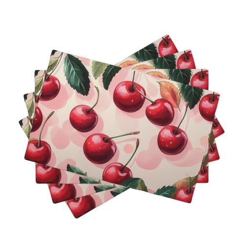 BoltPack Platzsets mit Kirschen-Aufdruck, 30,5 x 45,7 cm, hitzebeständig, für Esszimmer, Zuhause, Urlaub, Party, Dekoration, 4 Stück von Boltpack