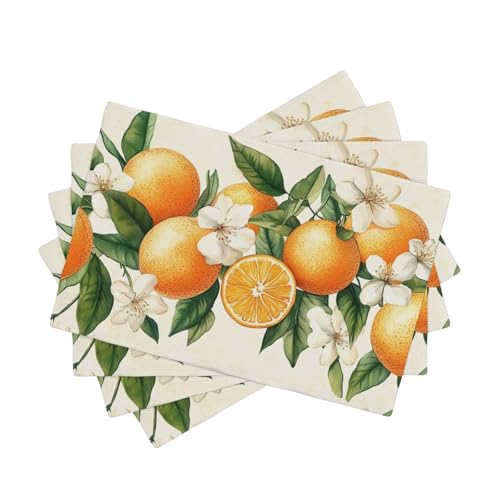 BoltPack Platzsets mit orangefarbenem Obstdruck, 30,5 x 45,7 cm, hitzebeständig, für Esszimmer, Zuhause, Urlaub, Party, Dekoration, 4 Stück von Boltpack