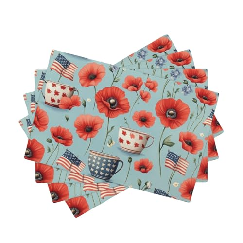 BoltPack Platzsets mit roten Blumen, amerikanische Flagge, Tassendruck, 30,5 x 45,7 cm, hitzebeständig, für Esszimmer, Zuhause, Urlaub, Party, Dekoration, 4 Stück BoltPack Platzsets mit roten Blumen, amerikanische Flagge, Tassendruck, 30,5 x 45,7 cm, hitzebeständig, für Esszimmer, Zuhause, Urlaub, Party, Dekoration, 4 Stück von Boltpack