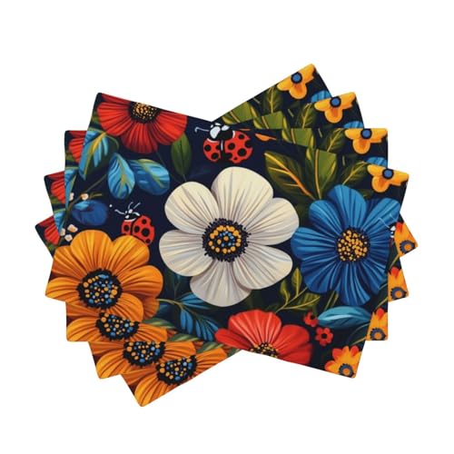 BoltPack Tischsets mit Blumendruck, hitzebeständig, für Esszimmer, Zuhause, Urlaub, Party, Dekoration, 4 Stück von Boltpack