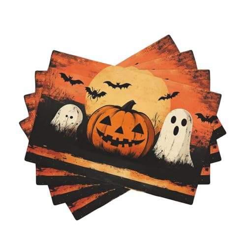 BoltPack Tischsets mit Halloween-Geister-Kürbis-Druck, hitzebeständig, 30,5 x 45,7 cm, für Esszimmer, Zuhause, Urlaub, Party, Dekoration, 4 Stück von Boltpack