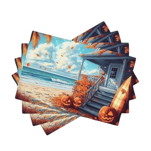 BoltPack Tischsets mit Herbst-Strand-Druck, 30,5 x 45,7 cm, hitzebeständig, für Esszimmer, Zuhause, Urlaub, Party, Dekoration, 4 Stück von Boltpack