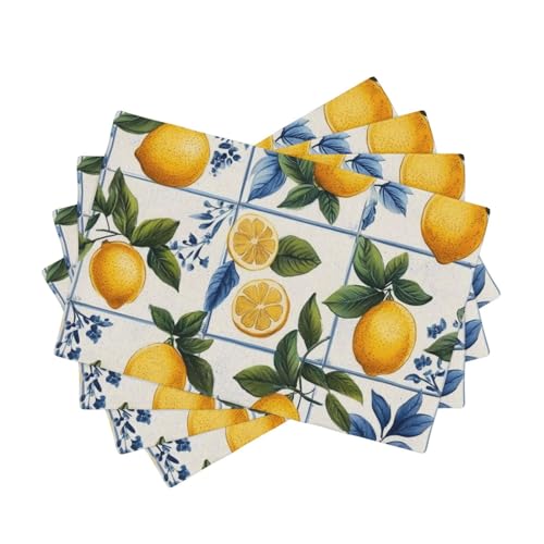 BoltPack Tischsets mit gelbem Zitronenmuster, 4 Stück, 30,5 x 45,7 cm, hitzebeständig, für Esszimmer, Zuhause, Urlaub, Party-Dekoration von Boltpack