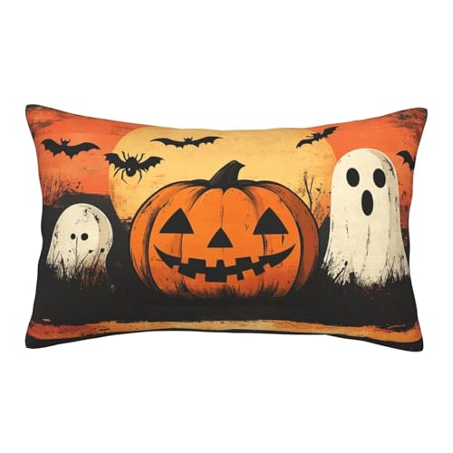 Boltpack Kissenbezug mit Halloween-Geister-Kürbis-Druck, weicher Lendenkissenbezug für Bett, Nickerchen, Sofakissen, Schlafzimmer, Heimtextilien Boltpack Kissenbezug mit Halloween-Geister-Kürbis-Druck, weicher Lendenkissenbezug für Bett, Nickerchen, Sofakissen, Schlafzimmer, Heimtextilien von Boltpack