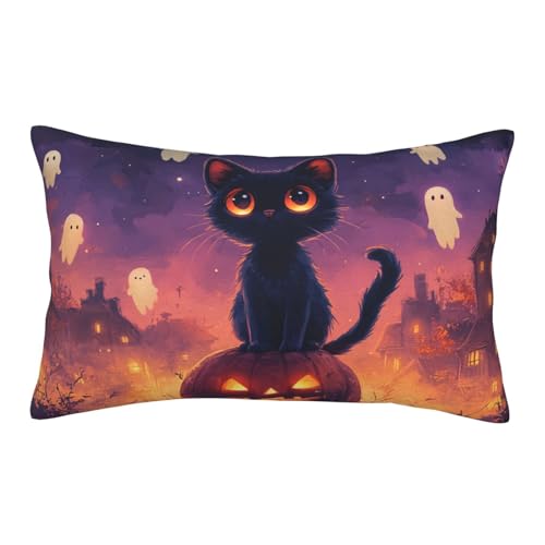 Boltpack Kissenbezug mit schwarzer Katze, Kürbis, Geisterdruck, weicher Lendenkissenbezug für Bett, Nickerchen, Sofakissen, Schlafzimmer, Heimtextilien Boltpack Kissenbezug mit schwarzer Katze, Kürbis, Geisterdruck, weicher Lendenkissenbezug für Bett, Nickerchen, Sofakissen, Schlafzimmer, Heimtextilien von Boltpack
