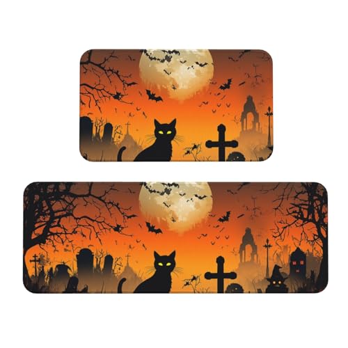 Boltpack Küchenteppich-Set, Halloween-Druck, 2-teilig, für Zuhause, Küche, Bodendekoration, rutschfest, waschbar (43 x 120 cm + 43 x 75 cm) von Boltpack