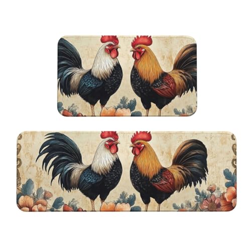 Boltpack Küchenteppich-Set, Mandala-Hahn-Druck, 2-teilig, für Zuhause, Küche, Bodendekoration, rutschfest, waschbar (43 x 120 cm + 43 x 75 cm) von Boltpack