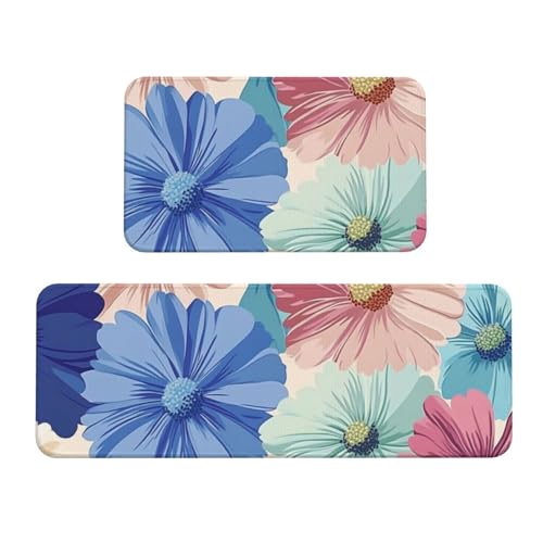Boltpack Küchenteppich-Set, bunt, schöner Blumendruck, 2-teilig, für Zuhause, Küche, Bodendekoration, rutschfest, waschbar (43 x 120 cm + 43 x 75 cm) von Boltpack