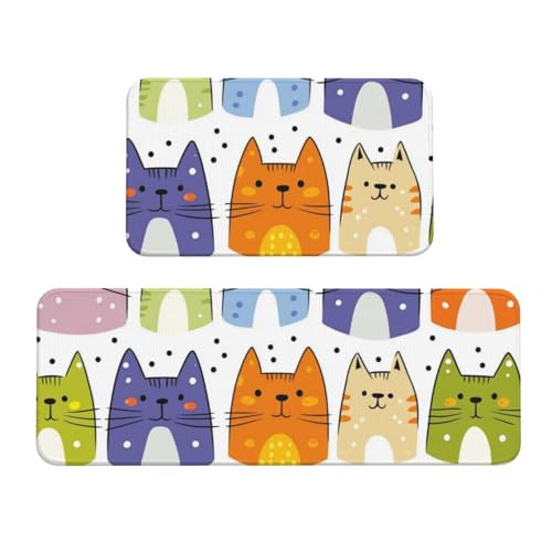 Boltpack Küchenteppich-Set mit niedlichem Katzenmotiv, 2-teilig, für Zuhause, Küche, Bodendekoration, rutschfest, waschbar (43 x 120 cm + 43 x 75 cm) von Boltpack