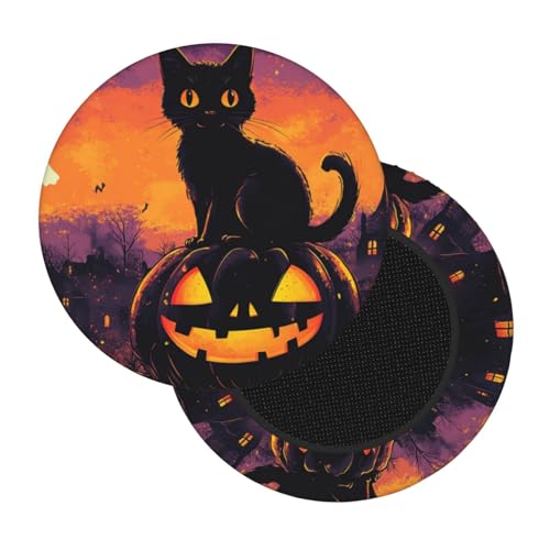 Boltpack Schonbezug für runde Barhocker, weich, waschbar, Motiv: schwarze Katze, Kürbis, Geist, 30–35 cm von Boltpack