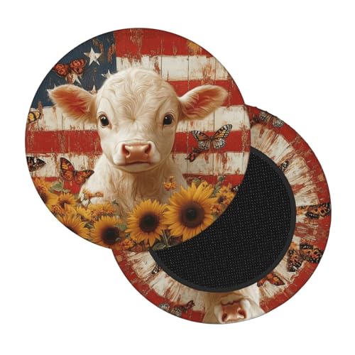 Boltpack Stuhlhussen mit amerikanischer Flagge, Motiv: Hochlandkuh, rund, weich, waschbar, für Barhocker, Kissen, Schonbezug, 30–35 cm von Boltpack