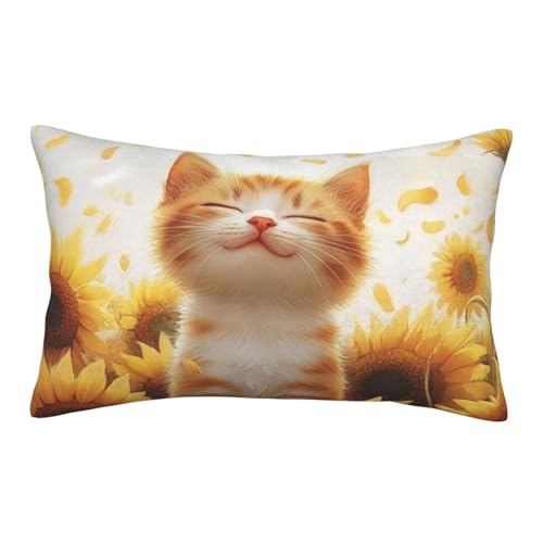 Boltpack Weicher Kissenbezug mit Katzen-Sonnenblumen-Druck, für Bett, Nickerchen, Sofakissen, Schlafzimmer, Heimtextilien Boltpack Weicher Kissenbezug mit Katzen-Sonnenblumen-Druck, für Bett, Nickerchen, Sofakissen, Schlafzimmer, Heimtextilien von Boltpack