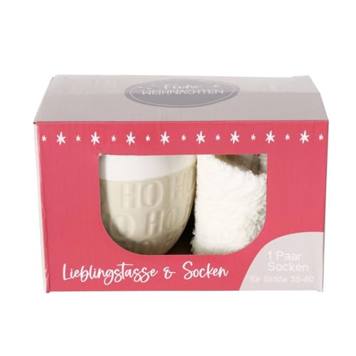 Boltze Home Jumbo-Tasse mit Weihnachtsmotiv HOHO, 600 ml, Farbe:cremefarben von Boltze Home