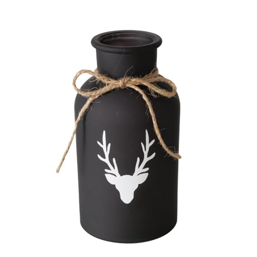 Boltze Vase Vilbert, 20cm, Schwarz mit Hirschmotiv, Rustikale Deko-Vase mit Juteschnur von Boltze Home